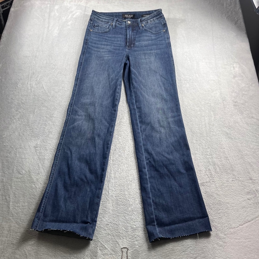 Judy Blue Straight Fit High Rise Raw Hem Jeans Dark Wash JB88861 DK Size 9/29